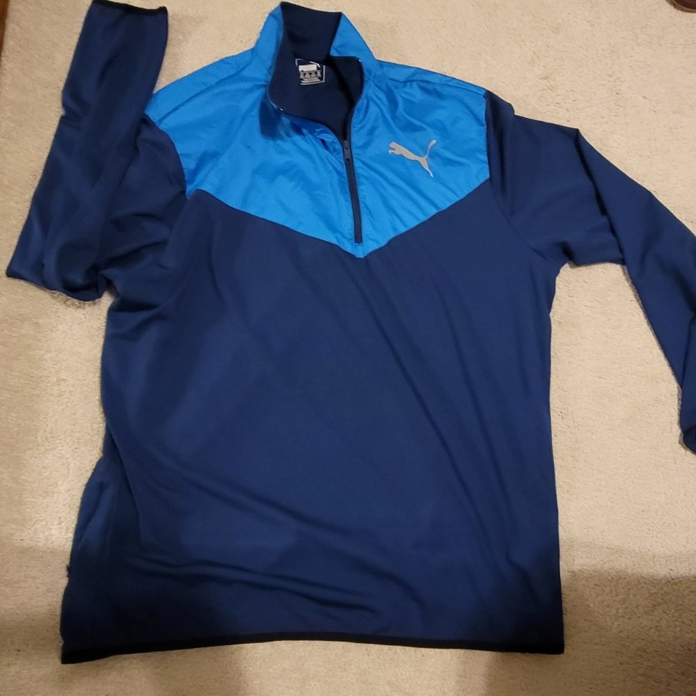 Puma Half-Zip Pullover Shirt Full Sleeve L Large Blue
